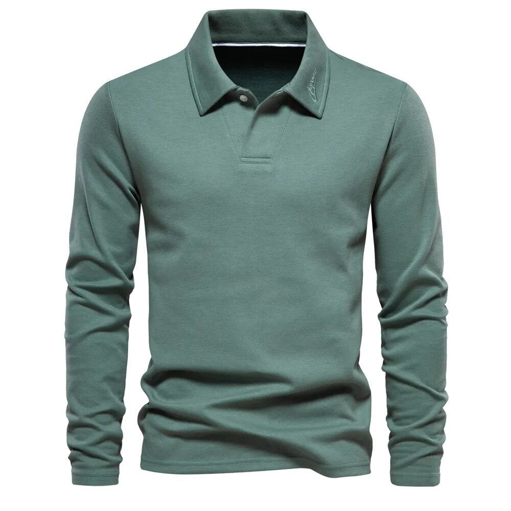 Heren Luxe Ademend Poloshirt Met Lange Mouwen 0