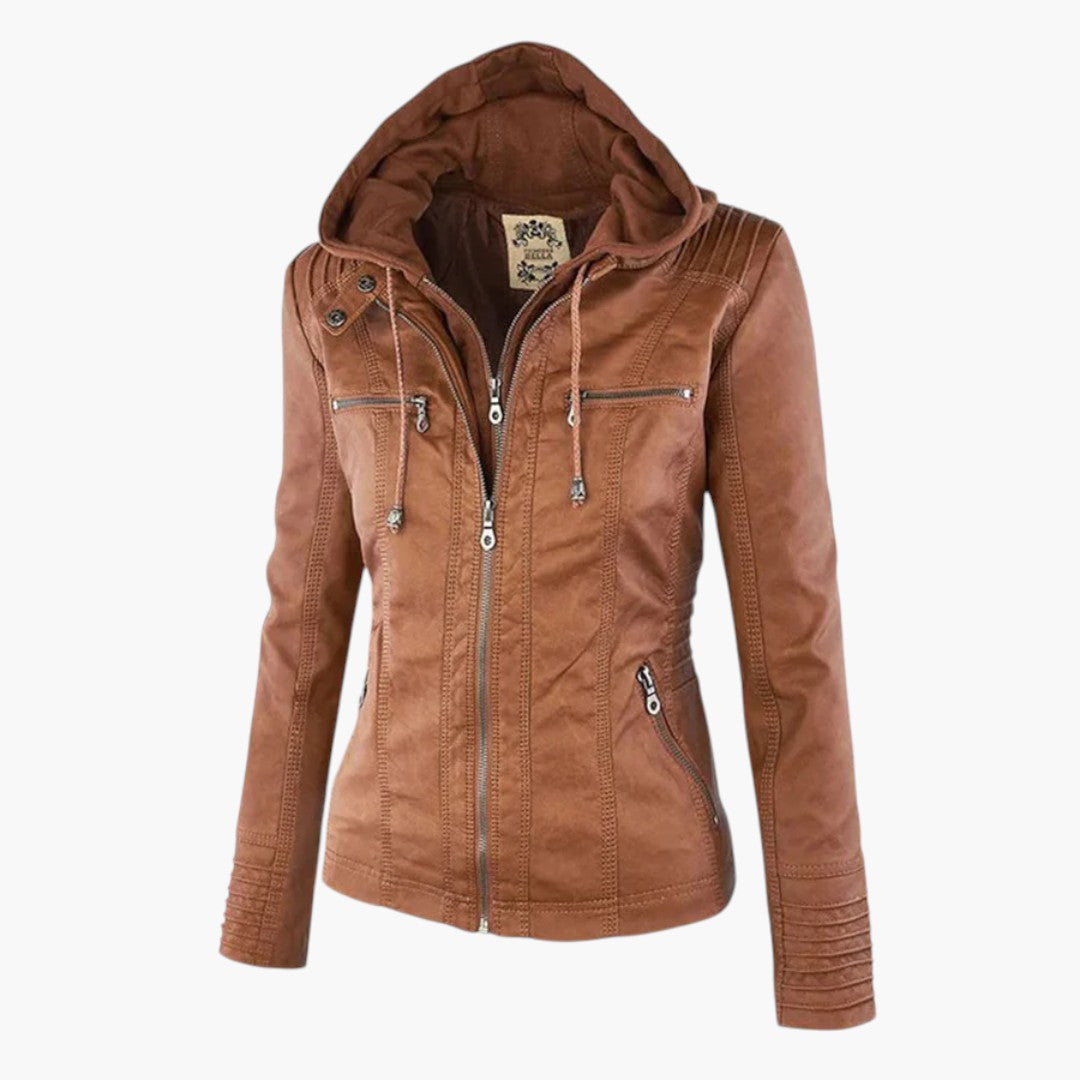 Dames Leren Jas Met Capuchon 3