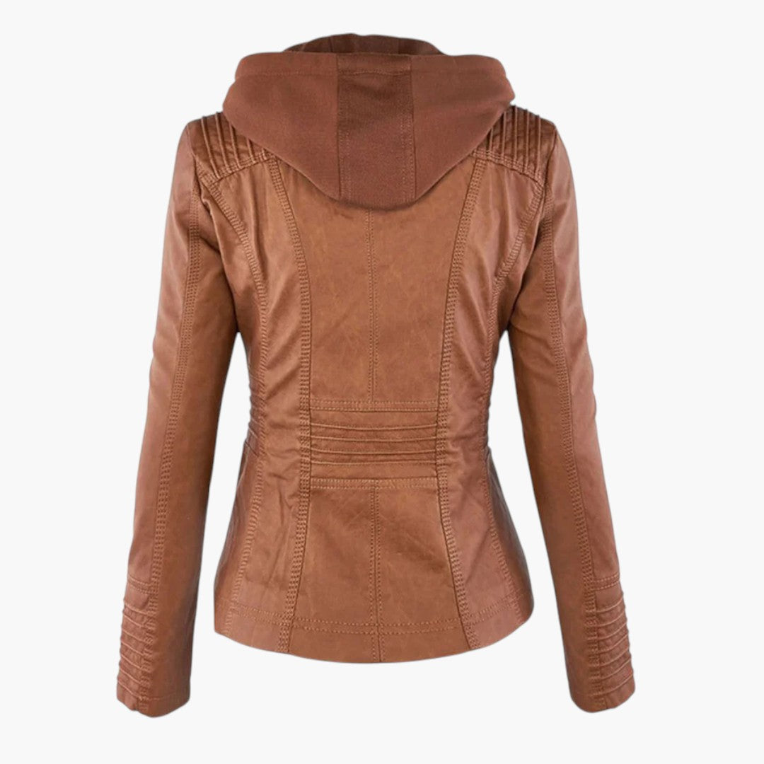 Dames Leren Jas Met Capuchon 2