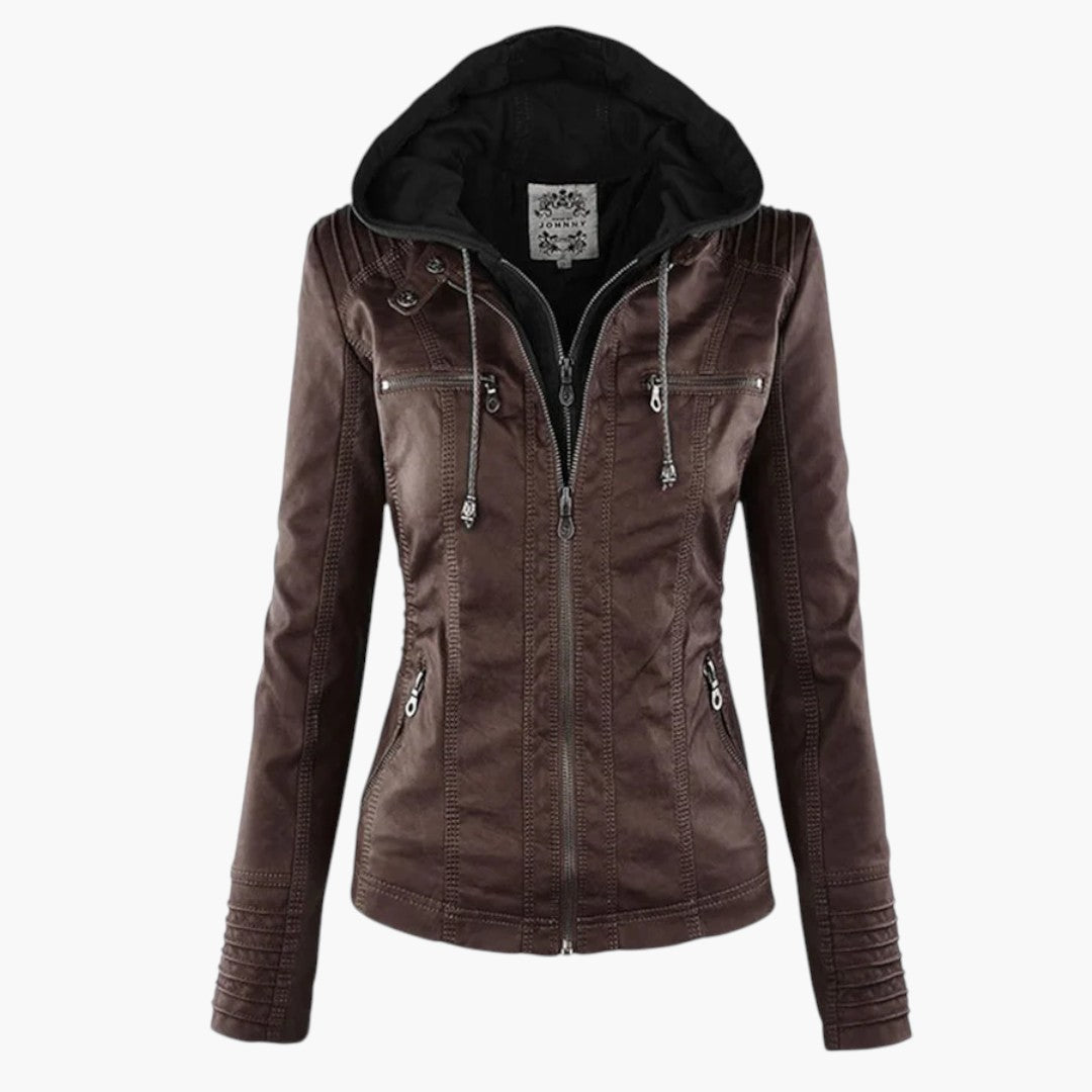 Dames Leren Jas Met Capuchon 7