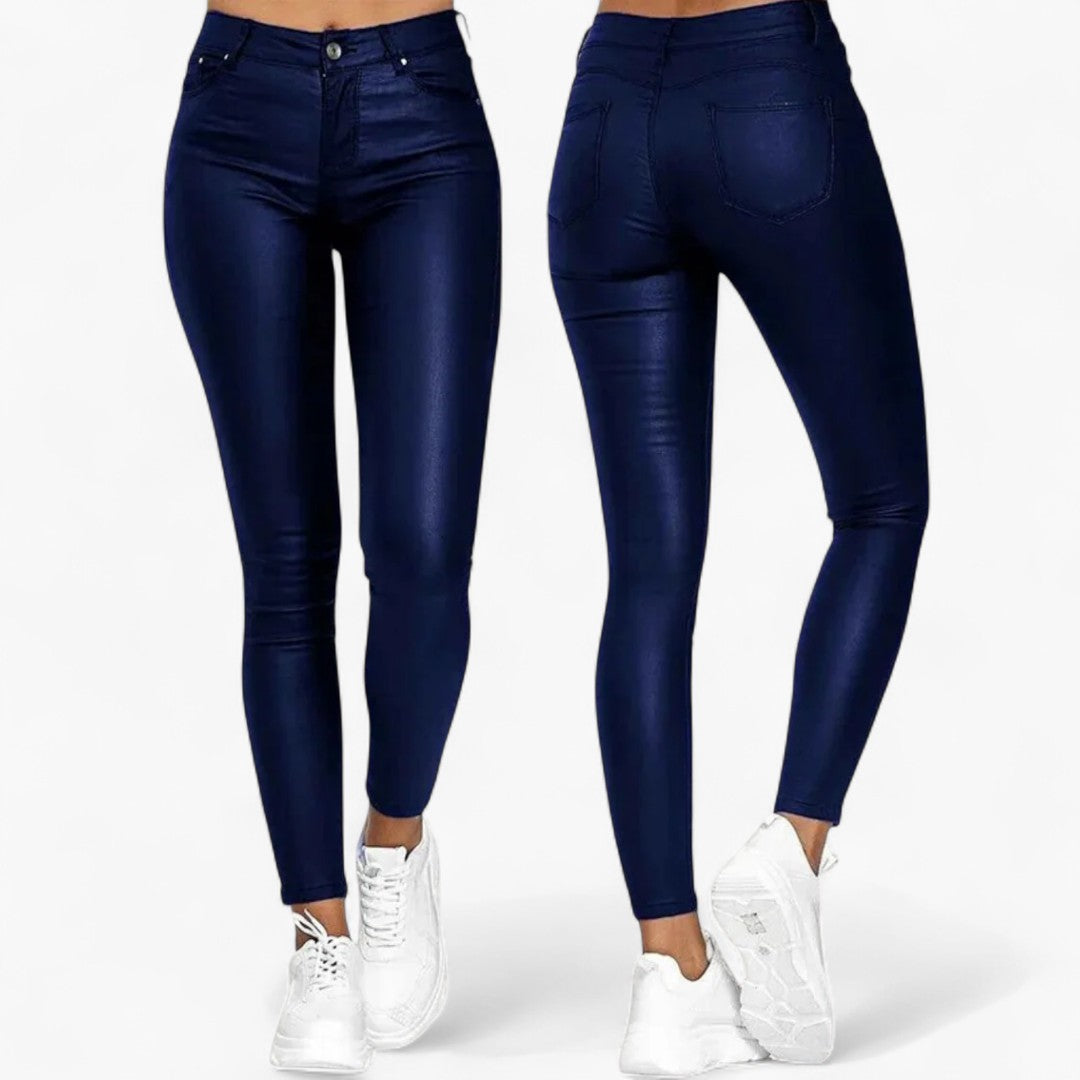 Dames Hoge Taille Leren Skinny Broek 2