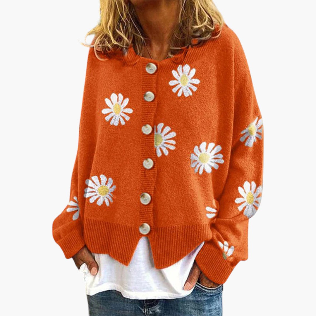 Dames Gebreide Vest Met Bloemen