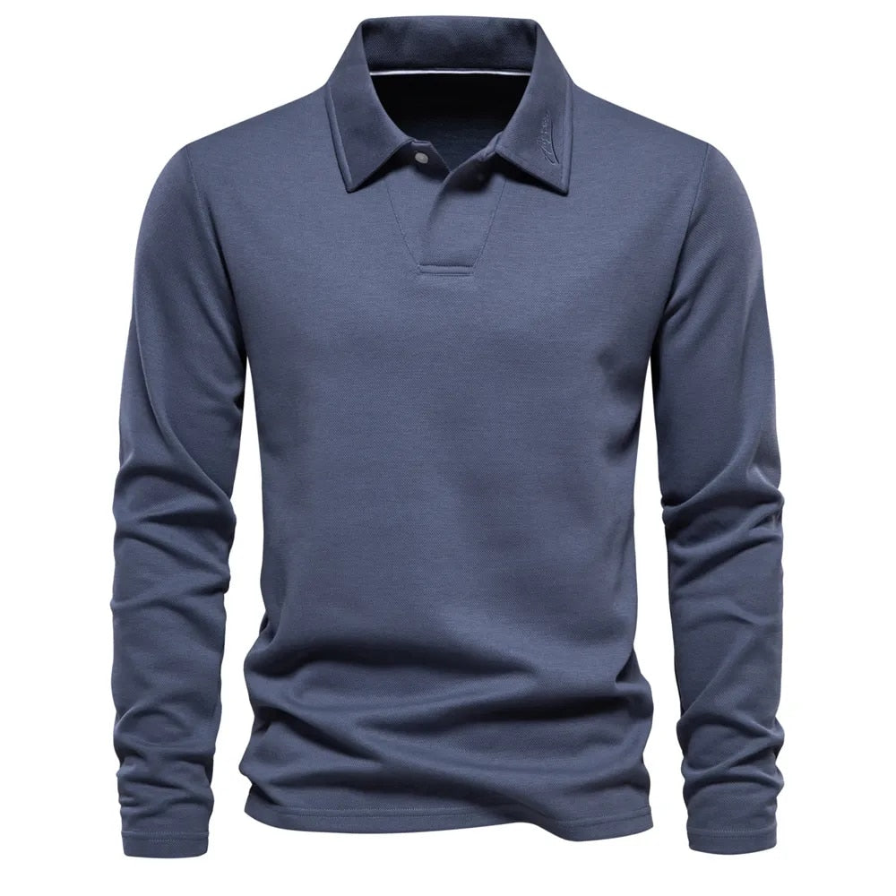 Heren Luxe Ademend Poloshirt Met Lange Mouwen 1