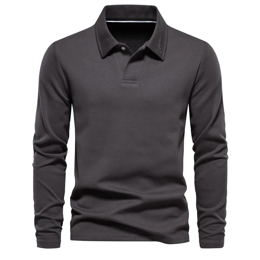 Heren Luxe Ademend Poloshirt Met Lange Mouwen 3