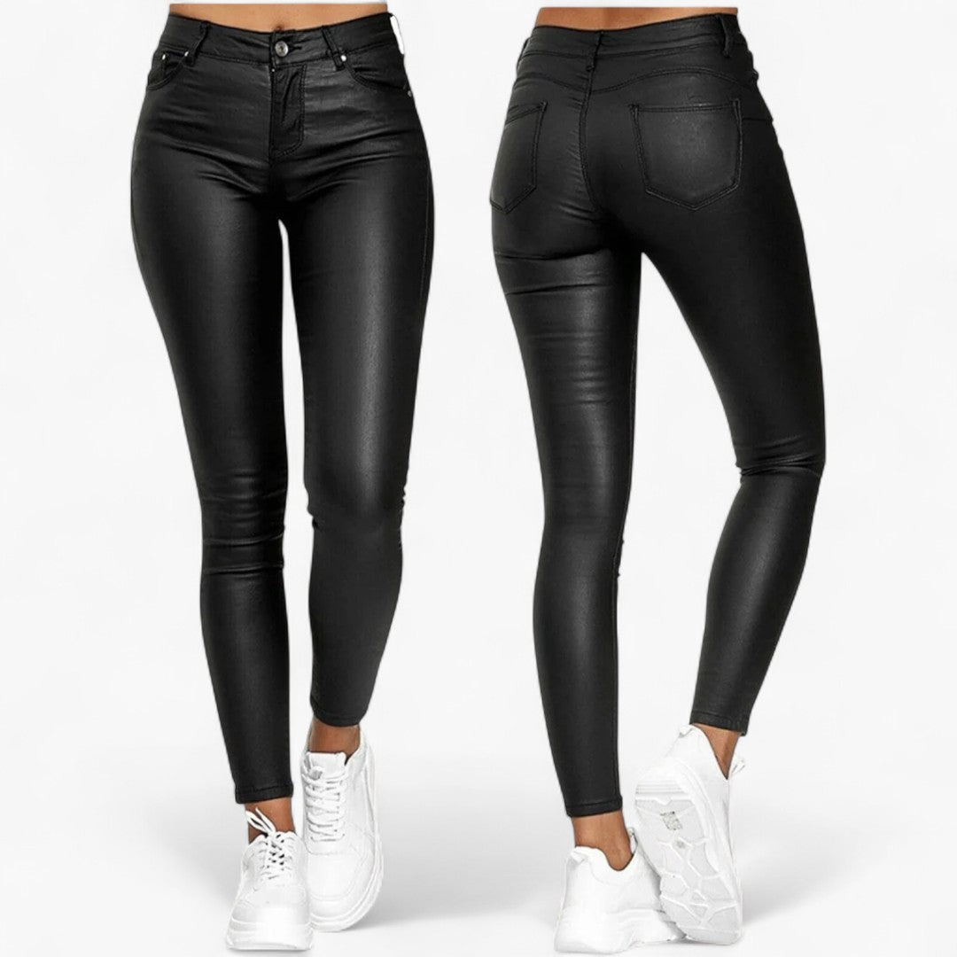 Dames Hoge Taille Leren Skinny Broek 1