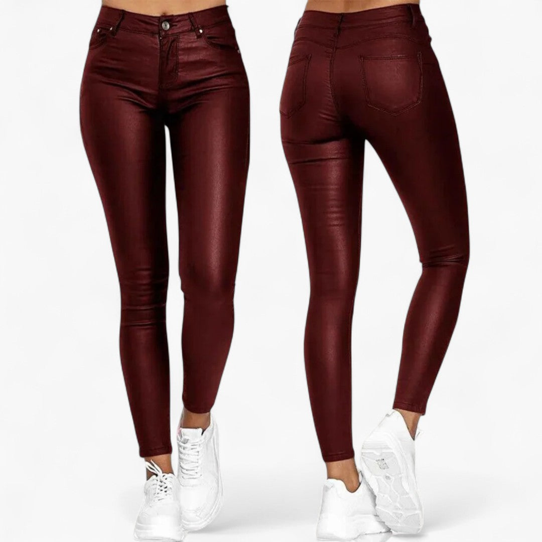 Dames Hoge Taille Leren Skinny Broek 3