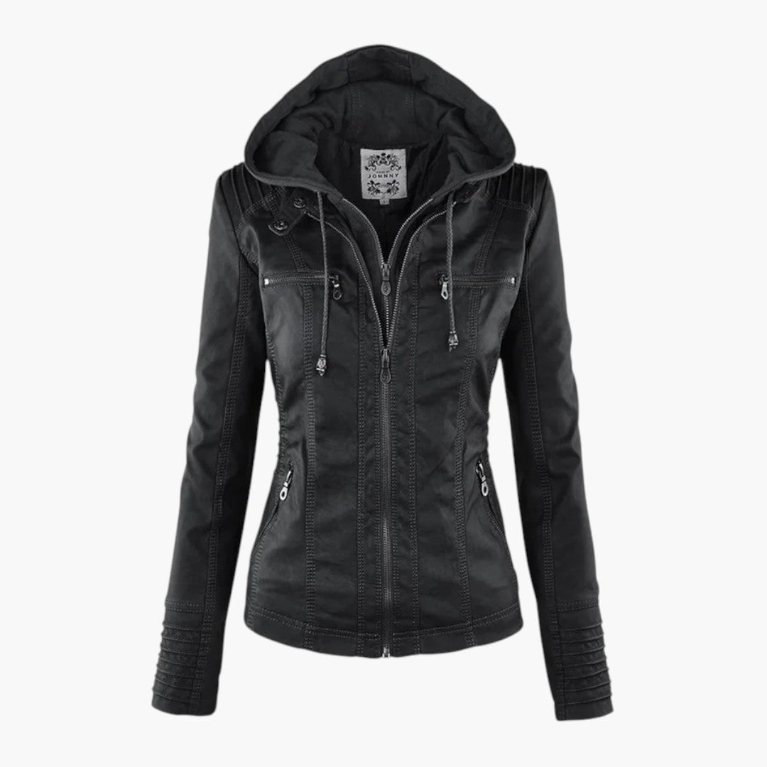 Dames Leren Jas Met Capuchon 6