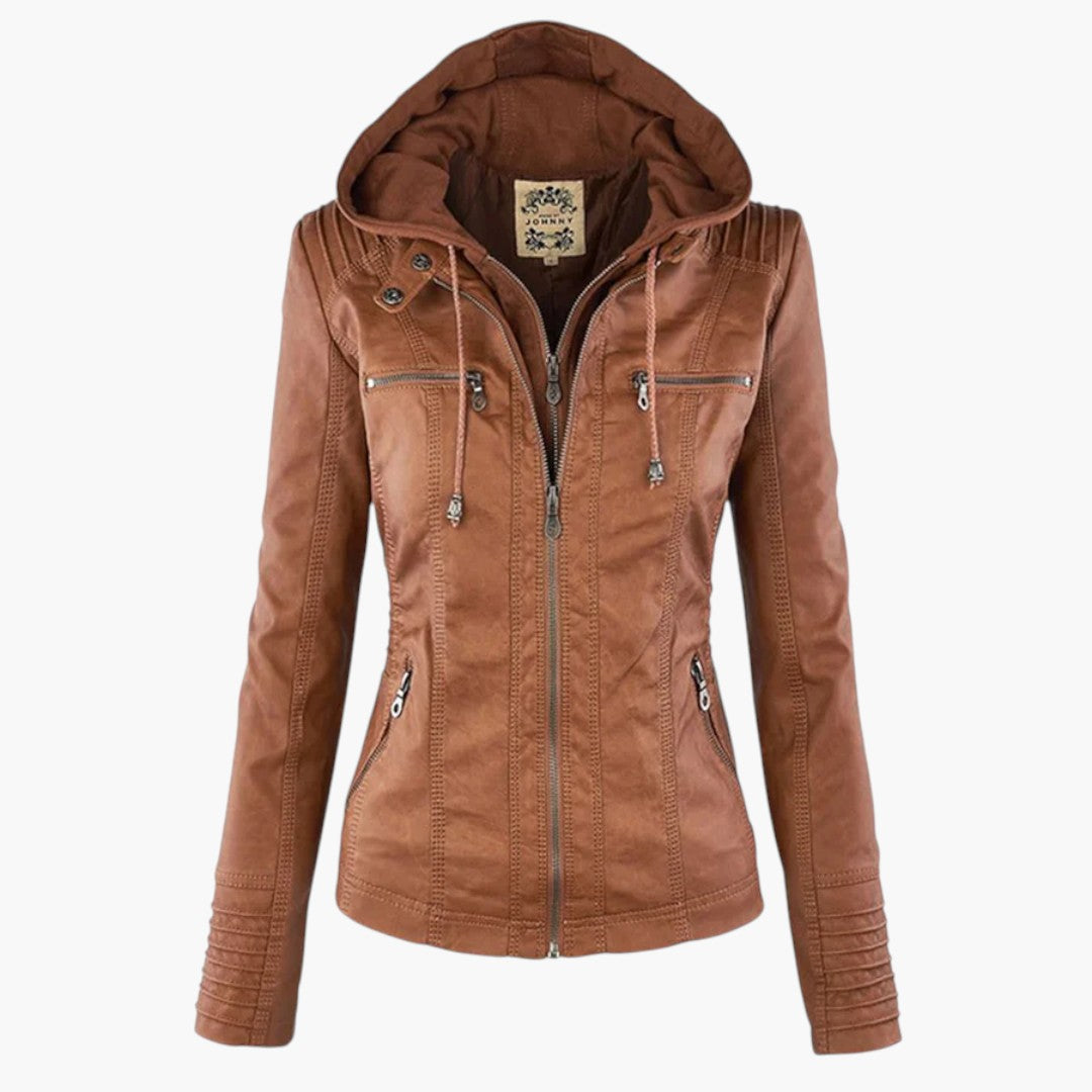Dames Leren Jas Met Capuchon 1